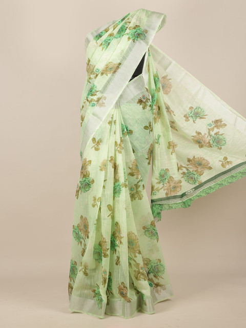 

Pothys Green Floral Printed Jute Silk Saree