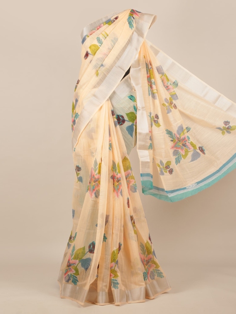 

Pothys Peach-Coloured Printed Jute Silk Saree