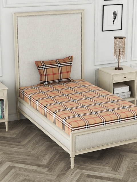 

BIANCA Beige & Black Geometric 110 TC Cotton 1 Single Bedsheet with 1 Pillow Cover