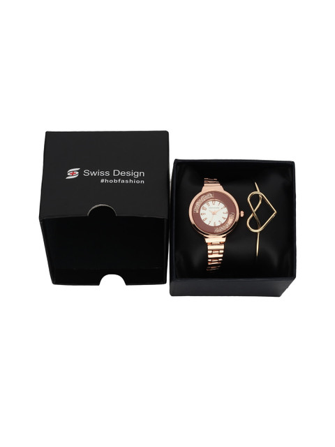 

Swiss Design Women Rose Gold-Toned & Brown Watch & Jewellery Gift Set SDWGift Set-68
