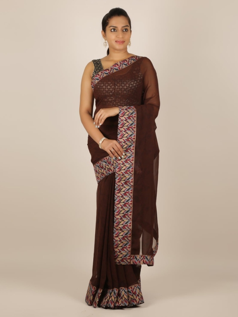 

Pothys Brown Printed Poly Chiffon Saree
