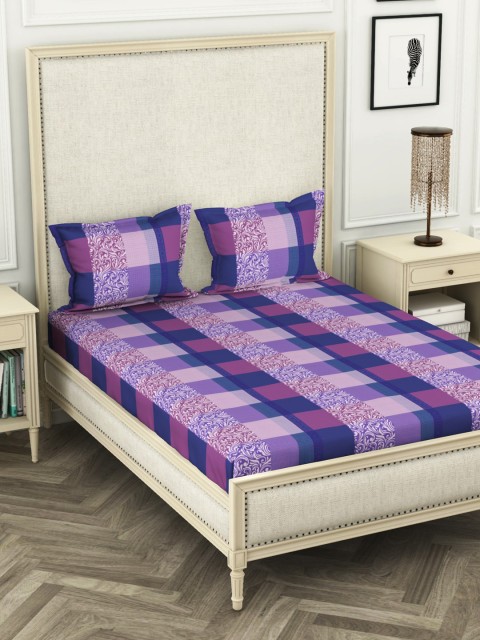 

BIANCA Purple & Blue Geometric 110 TC Cotton 1 King Bedsheet with 2 Pillow Covers