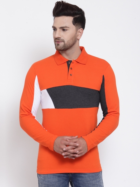 

Kalt Men Orange Colourblocked Polo Collar T-shirt