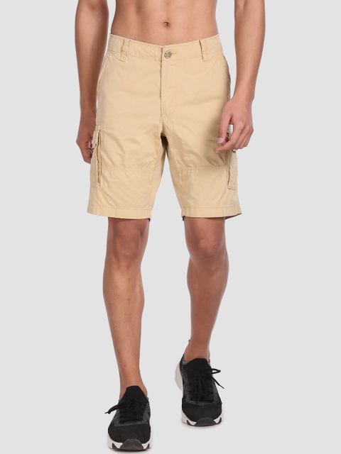 

Flying Machine Men Beige Solid Regular Fit Cargo Shorts