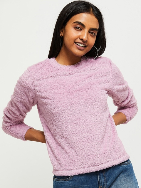

max Women Purple Solid Pullover Sweater