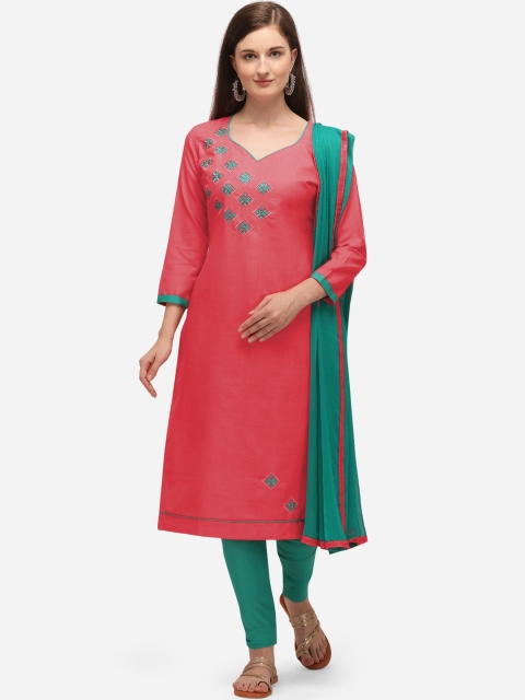 

mf Pink & Sea Green Cotton Blend Unstitched Dress Material