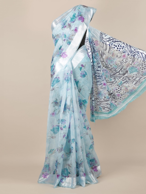 

Pothys Blue Floral Printed Jute Silk Saree