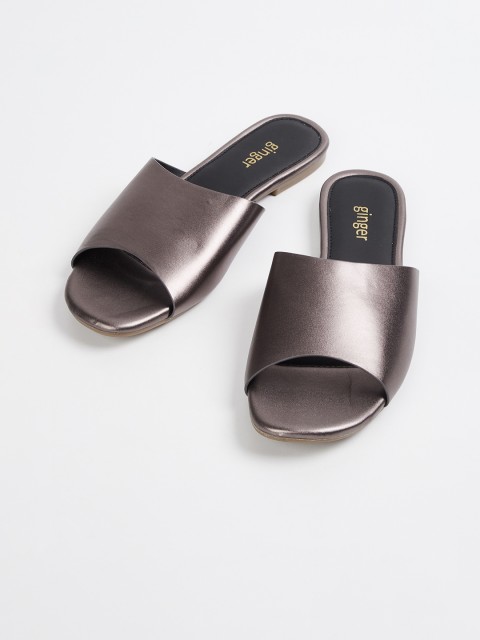 

Ginger by Lifestyle Women Grey Solid PU Open Toe Flats