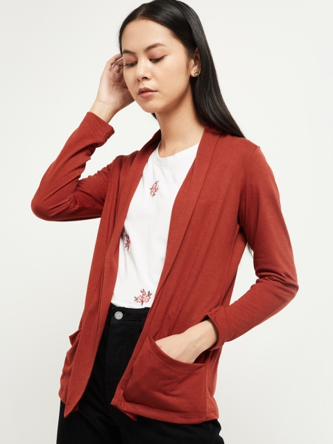 

max Women Red Solid Open Front Shrug