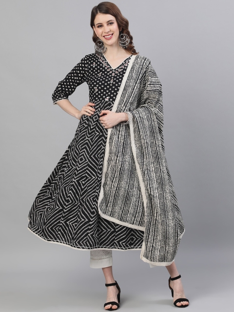 

Ishin Women Black & White Printed Kurta with Trousers & Dupatta