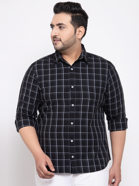 

plusS Men Black & White Regular Fit Checked Casual Shirt