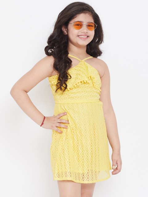 

Stylo Bug Girls Yellow Self Design A-Line Dress