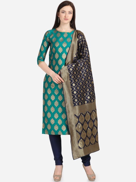 

Satrani Teal & Navy Blue Poly Silk Unstitched Dress Material
