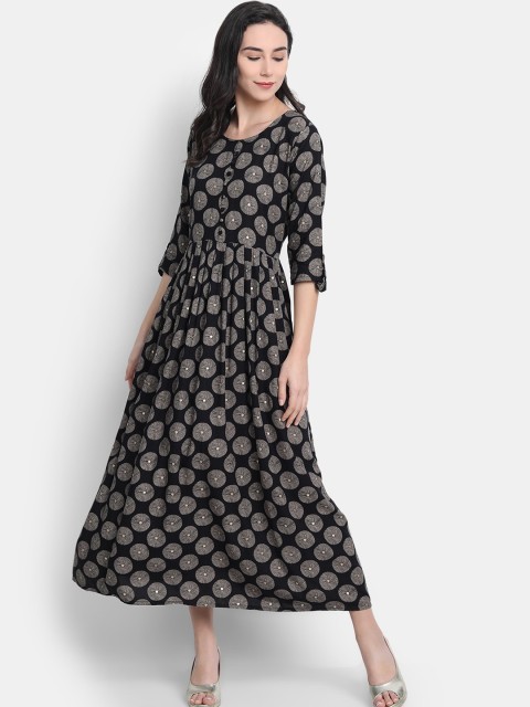 

7Threads Women Black Floral Printed Kurta