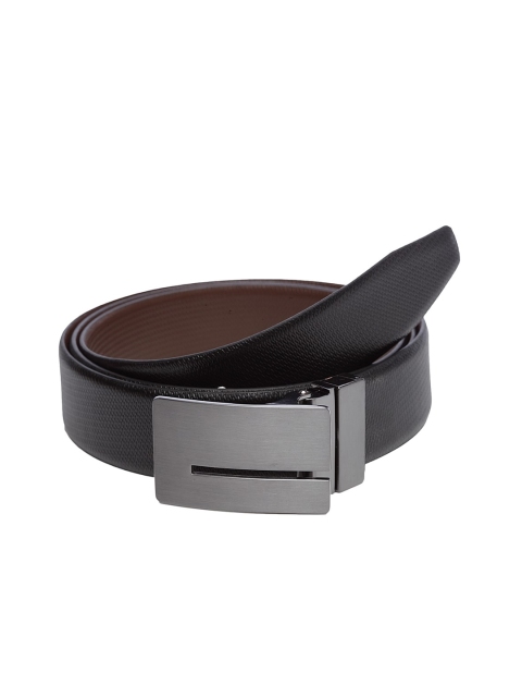 

WELBAWT Men Black & Brown Textured Leather Slim Reversible Belt