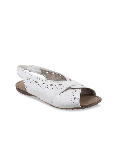 

Metro Women White Textured Leather Open Toe Flats