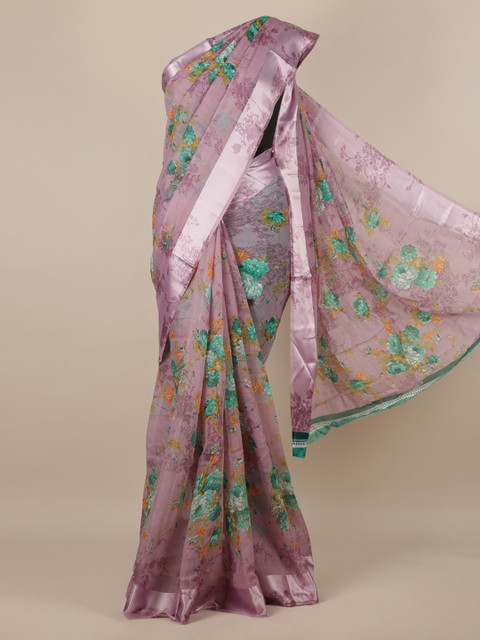 

Pothys Purple & Green Jute Silk Printed Saree