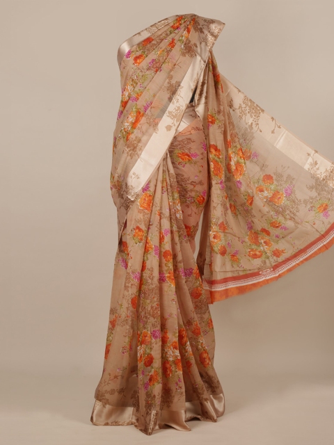 

Pothys Brown Printed Jute Silk Saree