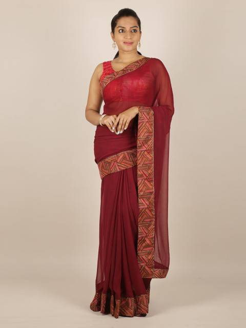 

Pothys Maroon Printed Poly Chiffon Saree
