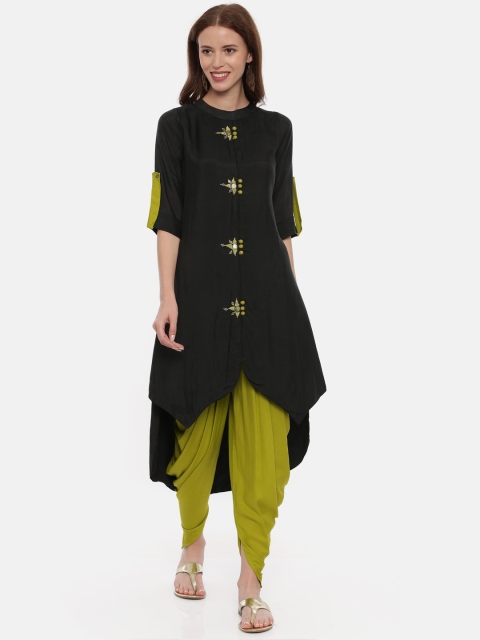 

Neerus Women Black & Green Solid Kurta with Dhoti Pants