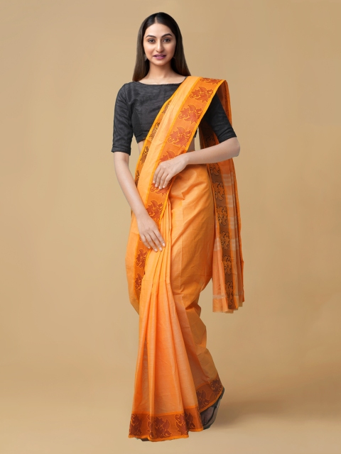 

Unnati Silks Orange Pure Cotton Printed Handloom Venkatgiri Sustainable Saree