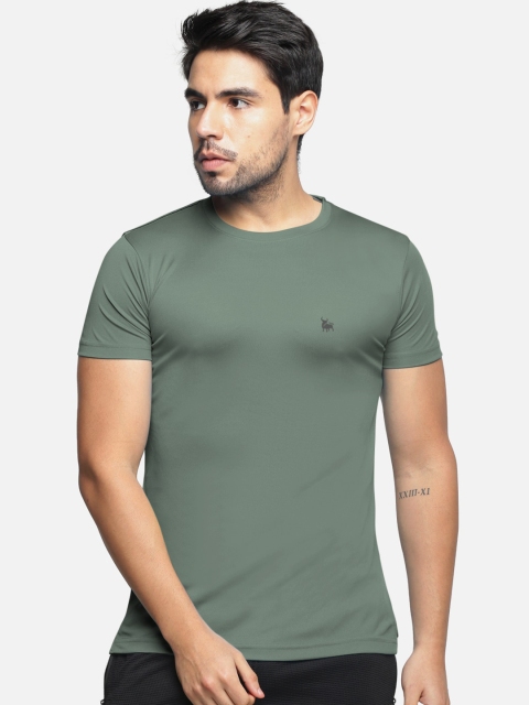 

BULLMER Men Green Solid Round Neck Dri-Fit Sports T-shirt
