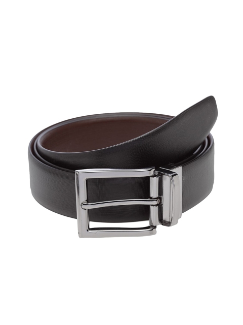 

WELBAWT Men Black & Brown Textured Leather Slim Reversible Belt