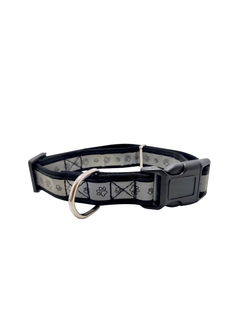 

PETS EMPIRE Black & Grey Paw Printed Reflective Dog Collar