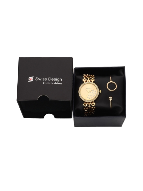 

Swiss Design Women Gold-Toned & Beige Watch & Bracelet Gift Set SDW-30