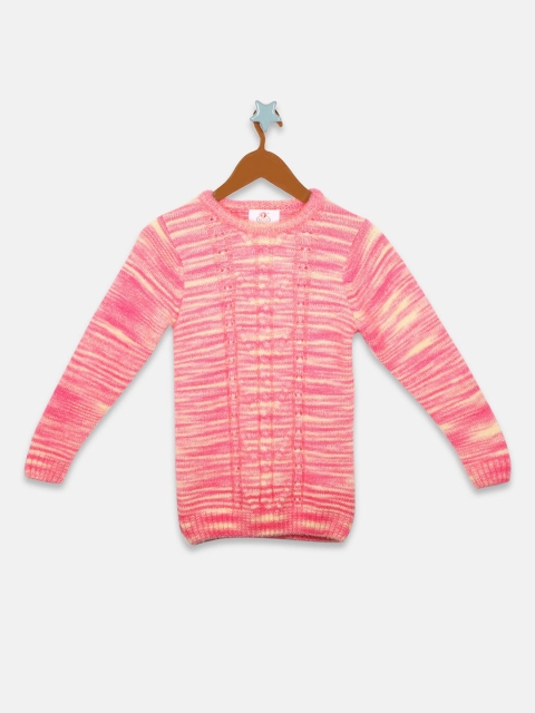 

OWM Girls Pink Self Design Pullover Sweater