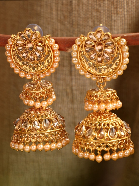 

ANIKAS CREATION Gold-Plated Dome Shaped Jhumkas