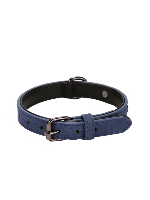 

PETS EMPIRE Blue Solid Leather Padded Dog Collar