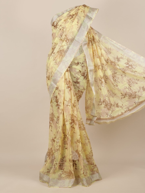 

Pothys Yellow Printed Jute Silk Saree