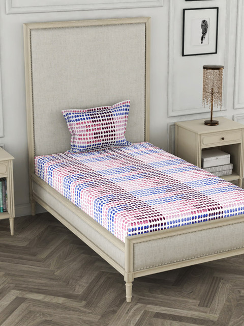 

BIANCA Purple & White Geometric 110 TC Cotton 1 Single Bedsheet with 1 Pillow Cover