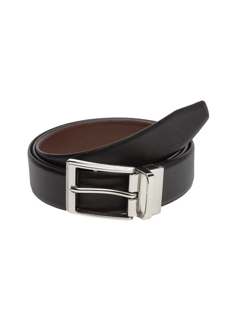 

WELBAWT Men Black & Brown Textured Leather Slim Reversible Belt