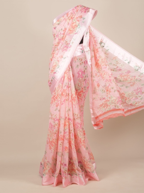 

Pothys Pink Floral Printed Jute Silk Saree