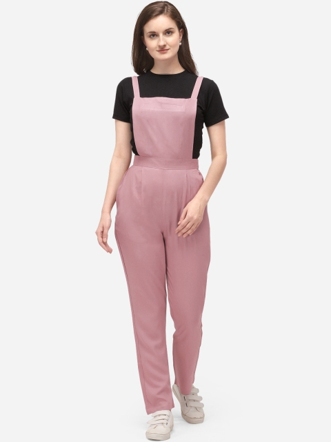 

Yuvraah Women Pink & Black Solid Dungaree with T shirt