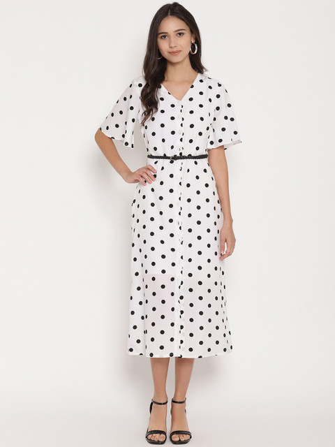 

NIXX Women White Polka Dots Printed A-Line Dress