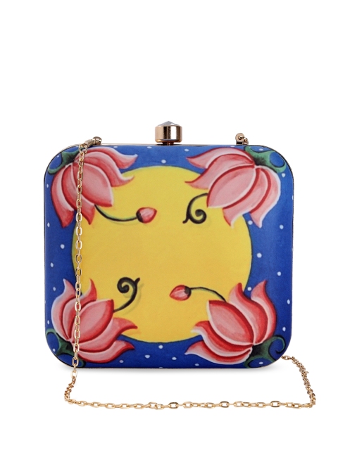 

TRINK Navy Blue & Yellow Printed Clutch
