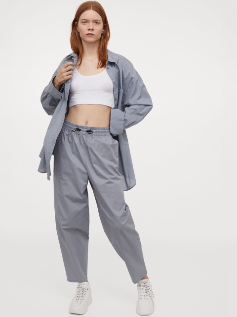 

H&M Women Grey Cotton Drawstring Trousers