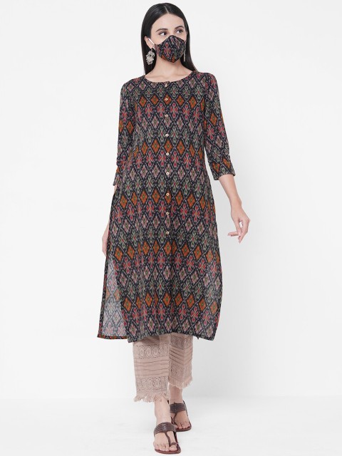 

FASHOR Women Multicoloured Geometric Ikat Printed Kurta, Multi