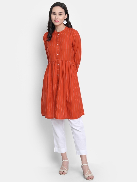 

Janasya Women Orange Kurta