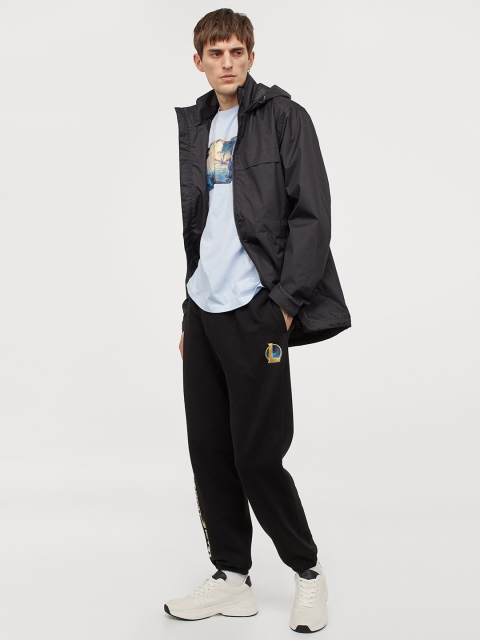 

H&M Men Black Solid Printed joggers