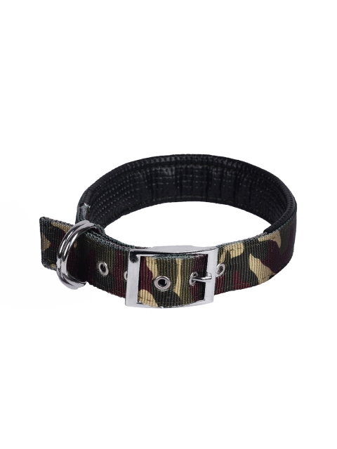 

PETS EMPIRE Olive Green & Brown Camouflaged Printed Padded Dog Collar