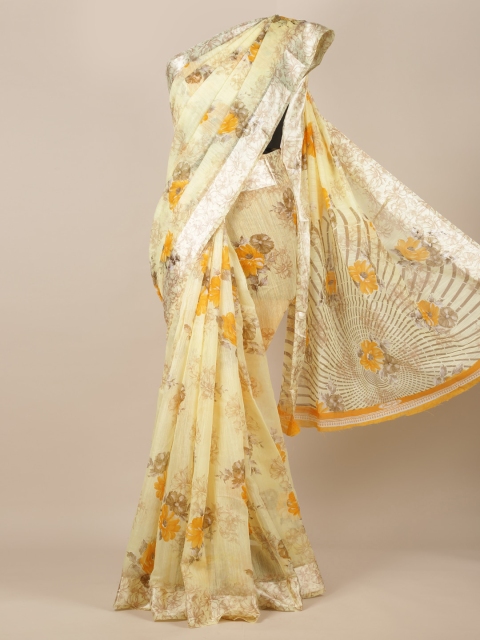 

Pothys Yellow Printed Jute Silk Saree