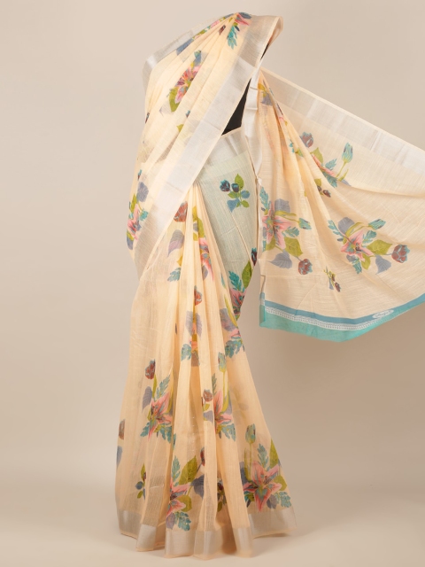 

Pothys Beige Printed Jute Silk Saree