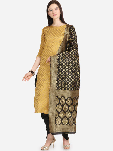 

Satrani Beige & Black Poly Silk Unstitched Dress Material