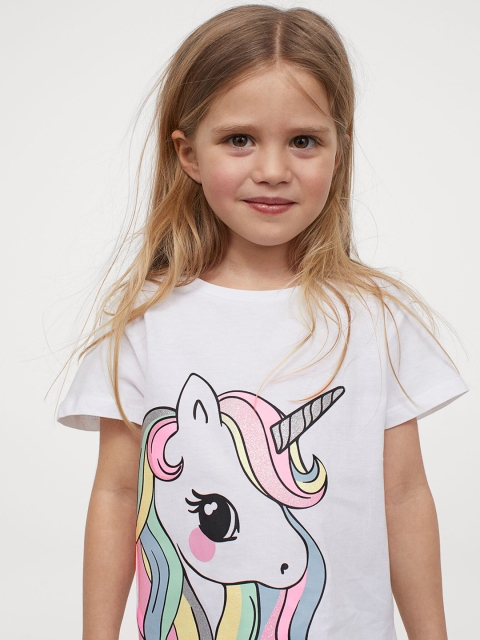 

H&M Girls White Printed T-shirt