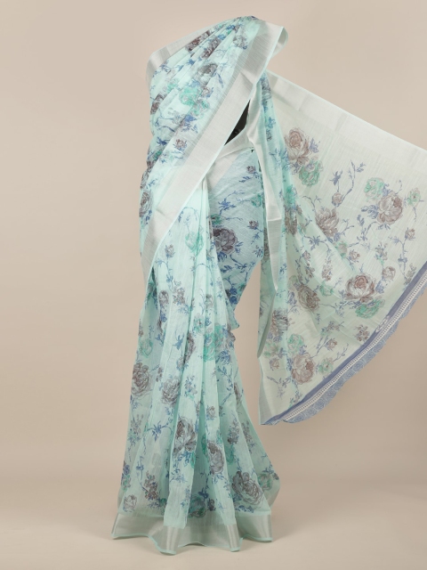 

Pothys Sea Green & Grey Jute Silk Printed Saree