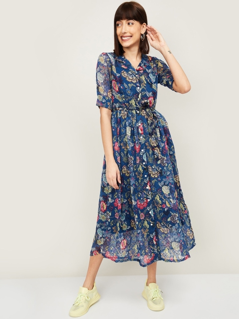 

Colour Me by Melange Women Blue Printed Wrap Dress